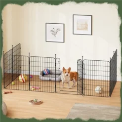 Yaheetech 31.5″ Tall Foldabel Dog Playpen, 8 Panels Puppy Fence With Door For Small Dogs, Iron Exercise Barrier For Outdoor Indoor Use