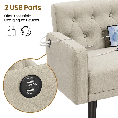 Yaheetech 63in Convertible Futon Sofa Bed With USB Ports For Living Room 6 Yaheetech 63in Convertible Futon Sofa Bed With USB Ports For Living Room - Image 6