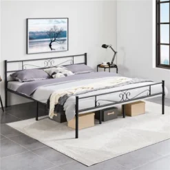 Yaheetech Metal-Framed Bed, Platform Bed With Headboard And Footboard