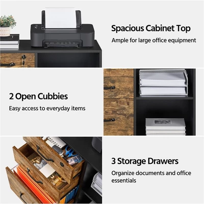 Yaheetech 3-Drawer Vintage File Cabinet With Socket And USB Charging Port Black/Rustic Brown 4 Yaheetech 3-Drawer Vintage File Cabinet With Socket And USB Charging Port Black/Rustic Brown - Image 4