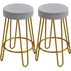 Yaheetech Set Of 2 Upholstered Velvet Counter Stools With Metal Legs -Furniture GUEST f125e7ac 6aff 4030 824f e05ae8f4f3fe