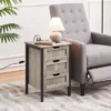 Yaheetech Rustic Side Table With 3 Drawers And Charging Station, Gray