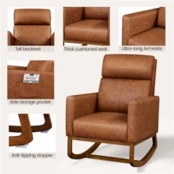 Yaheetech Faux Leather Upholstered Rocking Chair With Rubberwood Legs Brown 10 Yaheetech Faux Leather Upholstered Rocking Chair With Rubberwood Legs Brown -Furniture GUEST f4e4b748 481e 420e 9ab1 4a4799799abc