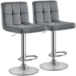 Yaheetech 2pcs Adjustable Modern Velvet Swivel Bar Stool With Backrest And Large Pedestal Base -Furniture GUEST f5427209 3b0c 441e 90cd d3a364e995f5