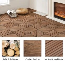 Yaheetech Fir Wood Flooring Tiles, Interlocking Wood Tiles Indoor & Outdoor, 12" X 12" (27 X Fir Wood Tiles) Brown -Furniture GUEST f5ee5242 997e 4ff3 adb2 5e5845fc5943