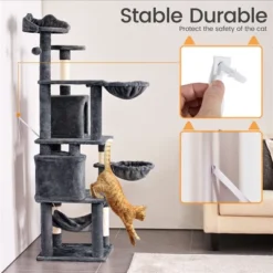 Yaheetech 69"H Large Plush Cat Tower With 2 Condos For Cats Kittens - Dark Gray -Furniture GUEST f67f9a52 7151 49b8 94ab 42793e1ca40b