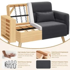 Yaheetech 46inch Fabric Loveseat Sofa With Lumbar Pillow For Office, Bedroom -Furniture GUEST f728800c 9115 4462 9eb2 97e6c5480f8e