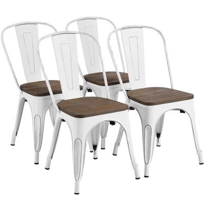 Yaheetech 4PCS Metal Frame And Wood Seat Stackable Dining Chairs With Backrest Footrests 7 Yaheetech 4PCS Metal Frame And Wood Seat Stackable Dining Chairs With Backrest Footrests - Image 7
