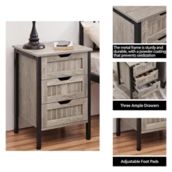Yaheetech 3 Drawer Side Table With Sturdy Metal Frame, Gray -Furniture GUEST f7dadbcb 6efe 4744 8f08 f9047a23b832