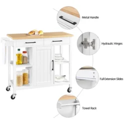 Yaheetech Mobile Kitchen Island Kitchen Trolley Cart With Adjustable Shelves White -Furniture GUEST f8388620 ce4d 4c9e 83fd e0559c880211