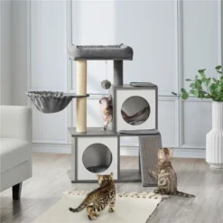 Yaheetech 35" Wooden Cat Tower Activity Center With 2 Condos - Dark Gray
