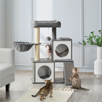 Yaheetech 35" Wooden Cat Tower Activity Center With 2 Condos - Dark Gray 1 Yaheetech 35" Wooden Cat Tower Activity Center With 2 Condos - Dark Gray