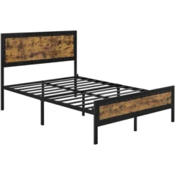 Yaheetech Industrial Metal Platform Bed With Wooden Headboard And Footboard -Furniture GUEST f9ca466a d1c3 49db a3e2 652156f9e065