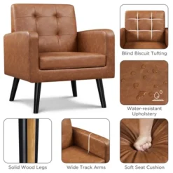 Yaheetech Modern Armchair Accent Chair Faux Leather Tufted With Solid Wood Legs -Furniture GUEST fbabfe04 f515 4657 86d9 3ab0881d53fa