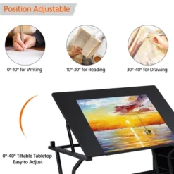 Yaheetech Adjustable Drafting Table & Stool Set Black -Furniture GUEST fd498ea3 1d51 43a1 a3a5 edf683854170