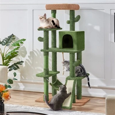 Yaheetech 63" H Multi-Level Cactus Cat Tree, Green/Brown 1 Yaheetech 63" H Multi-Level Cactus Cat Tree, Green/Brown