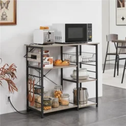 Yaheetech Vintage Kitchen Island Baker's Rack With Power Outlet Utility Microwave Stand