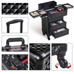 Yaheetech Professional Rolling Makeup Train Case With Drawers, Black -Furniture GUEST fe942e8b 2613 472e a565 05f57dc47645