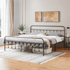 Yaheetech Iron Platform Bed Frame With High Headboard And Footboard