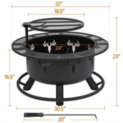Yaheetech 32in Fire Pit Outdoor Wood Burning With 18.5 Inch Swivel Cooking Grill Grate & Poker Fire Bowl For Camping -Furniture GUEST ffc7f0aa 4b71 48e4 84d3 d013dc233b3a